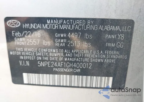 2016 Hyundai Sonata из США, поврежденный, VIN 5NPE24AF1GH400012